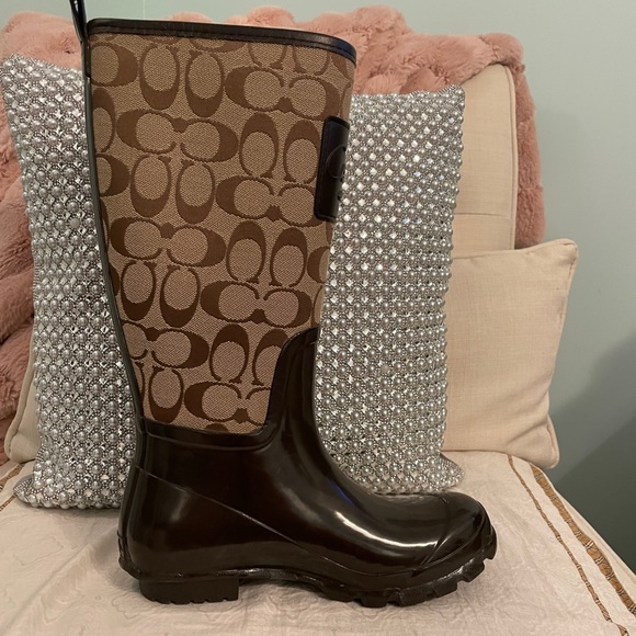 Coach Brown Monogram Winter Rain Boots - Picture 9 of 11